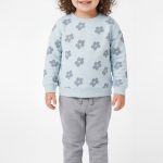 Conjunto Infantil com Sweatshirt Floral Azul e Calças Cinza