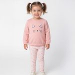 Conjunto Infantil Rosa com Sweatshirt Gatinha e Leggings
