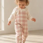 Conjunto Jardineiras Xadrez Rosa com Camisola