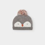 Gorro de Malha Cinzento com Pinguim e Pompon – Boboli