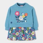 Vestido Combinado Azul com Saia Floral – Boboli