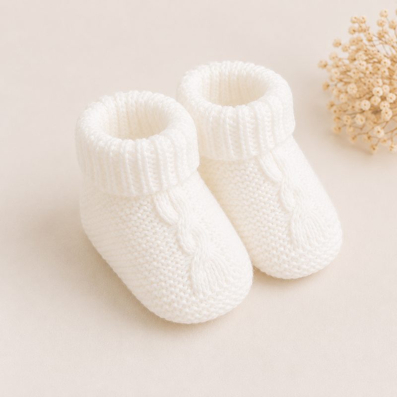 Branco Botinhas de Bebé em Tricot - Image 1